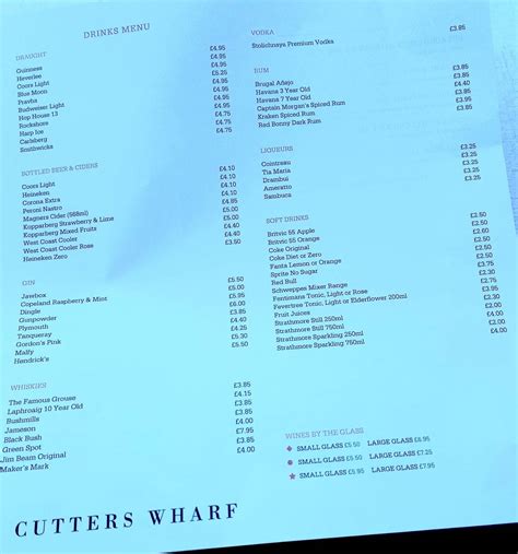 Cutters Wharf. . Cutters wharf bar menu